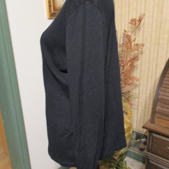 Karen Scott Black Long Sleeved Shirt w/Green & Gold Embellished Christmas Trees - Picture 3 of 5